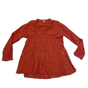 Anthropologie Pilcro Women's M Rust Embroidered Button Front Tunic Boho Top